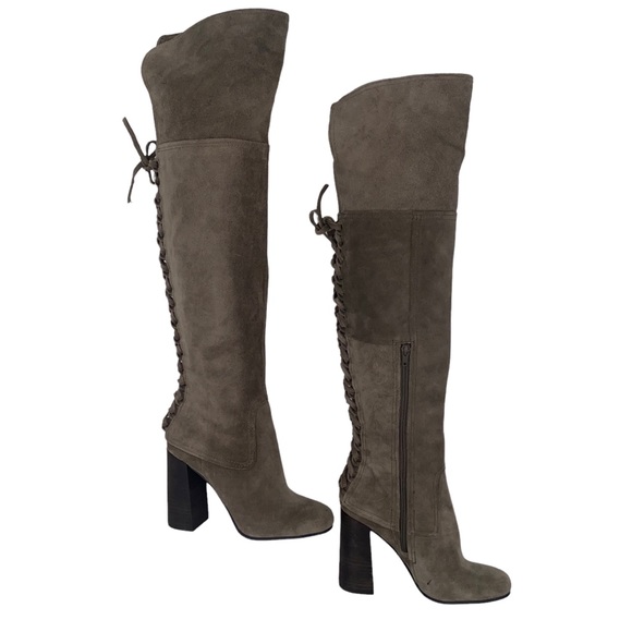 Taupe Suede Leather Heeled Boots 